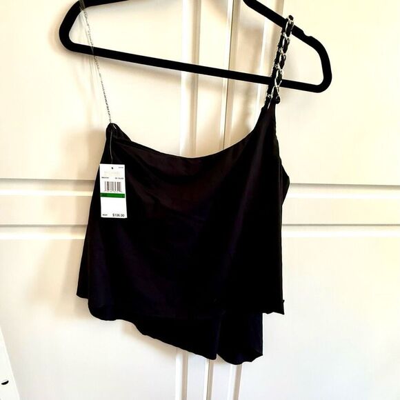 NWT Michael Kors asymmetrical black one shoulder chain bikini top  Size L - Picture 4 of 6